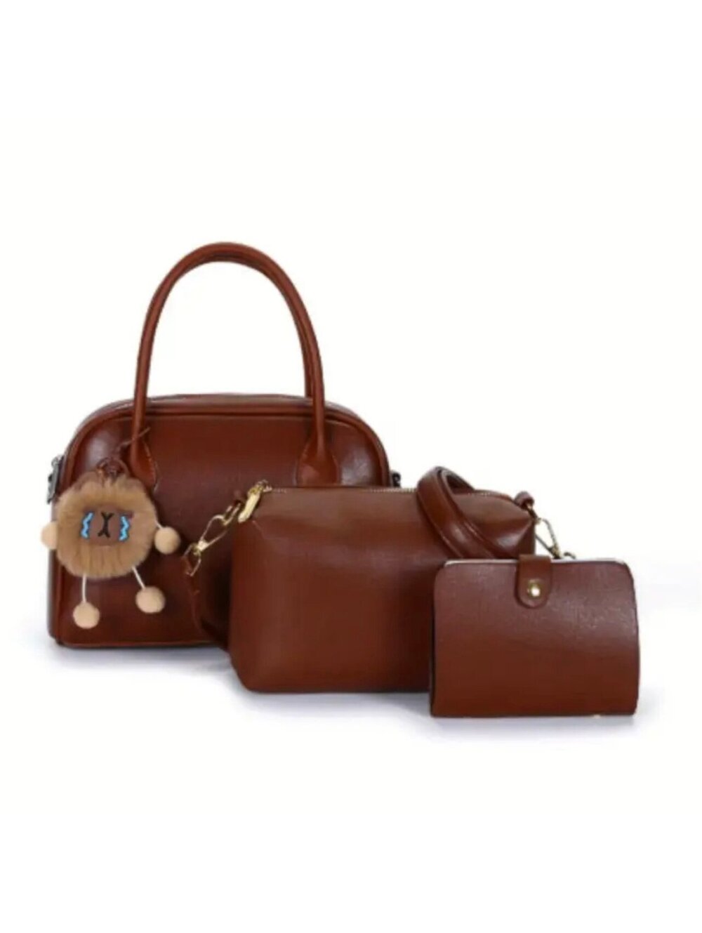 New - Cute & Stylish -Retro 3pcs -Multi Functional Faux Leather Bag Set - Brown